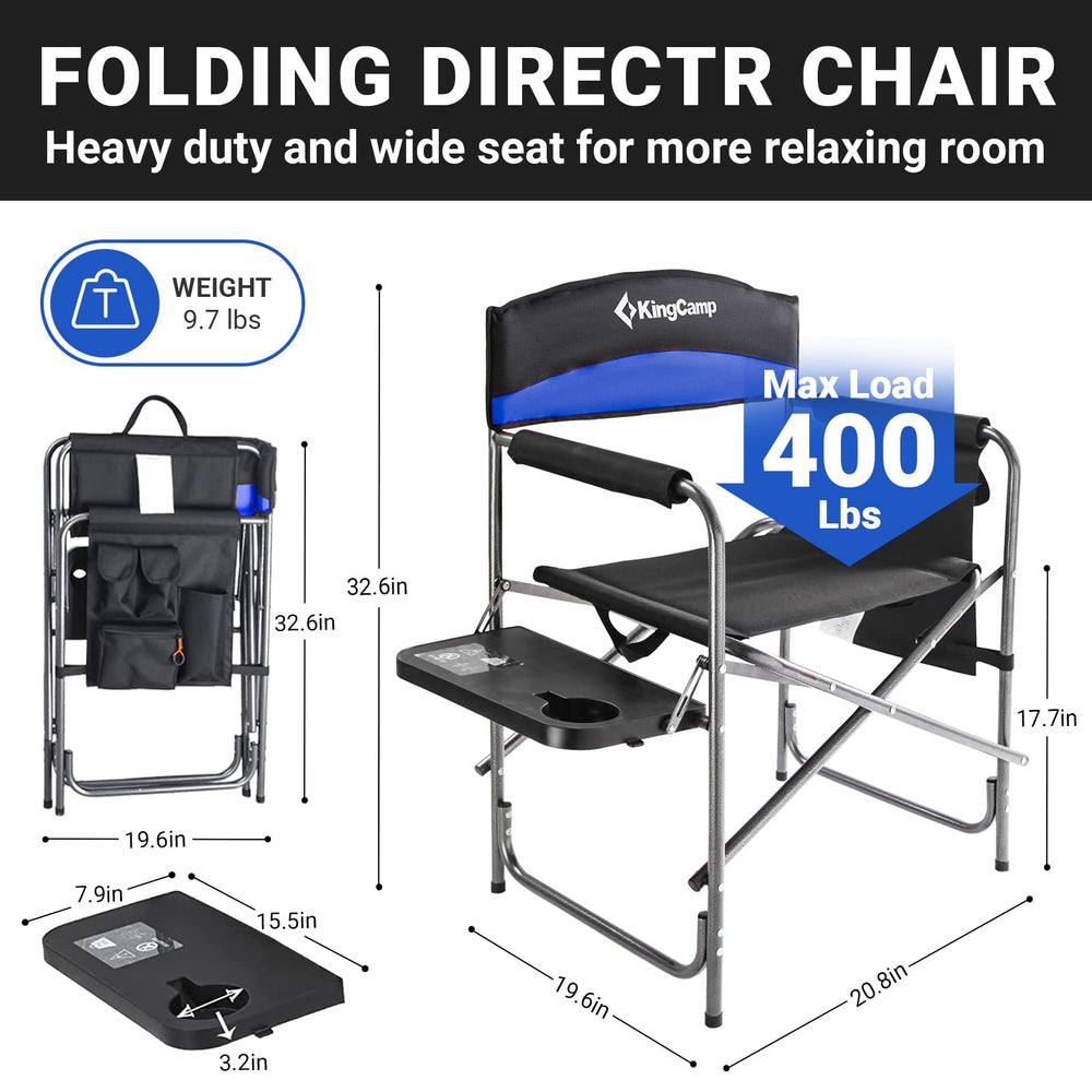 KingCamp Directors Chair Blue padded armrests for enhanced comfort