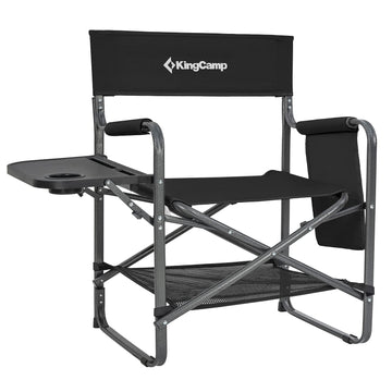 KingCamp Directors Chair with Side Table showing the surface for drinks during outdoor camping