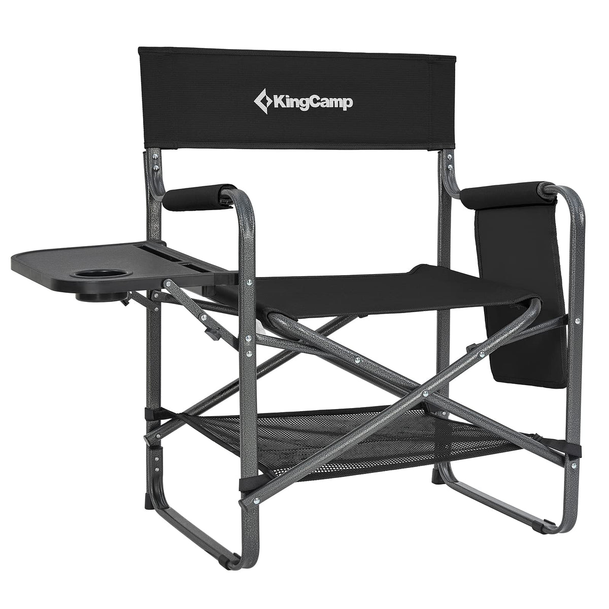 KingCamp Directors Chair with Side Table showing the surface for drinks during outdoor camping