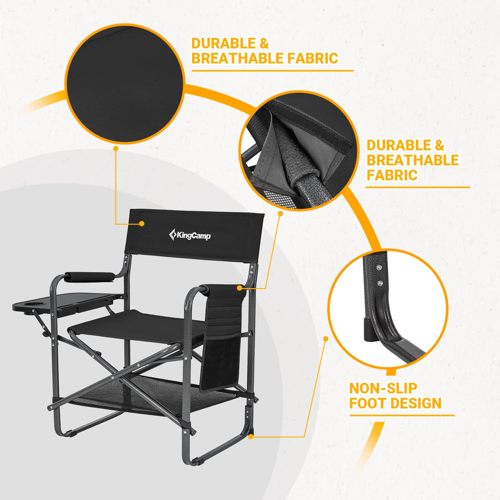KingCamp Directors Chair storage pockets keep essentials organized near the chair