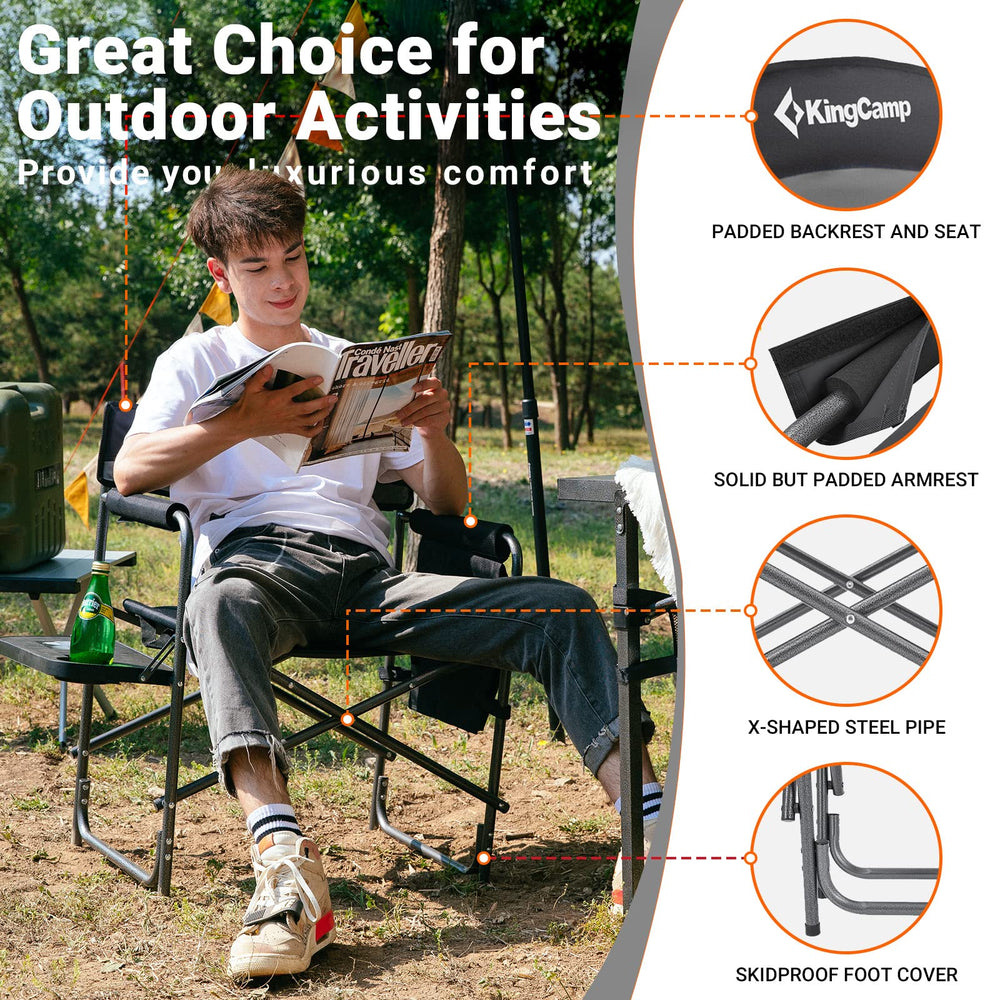 KingCamp Directors chair supports up to 396 pounds for confident seating.