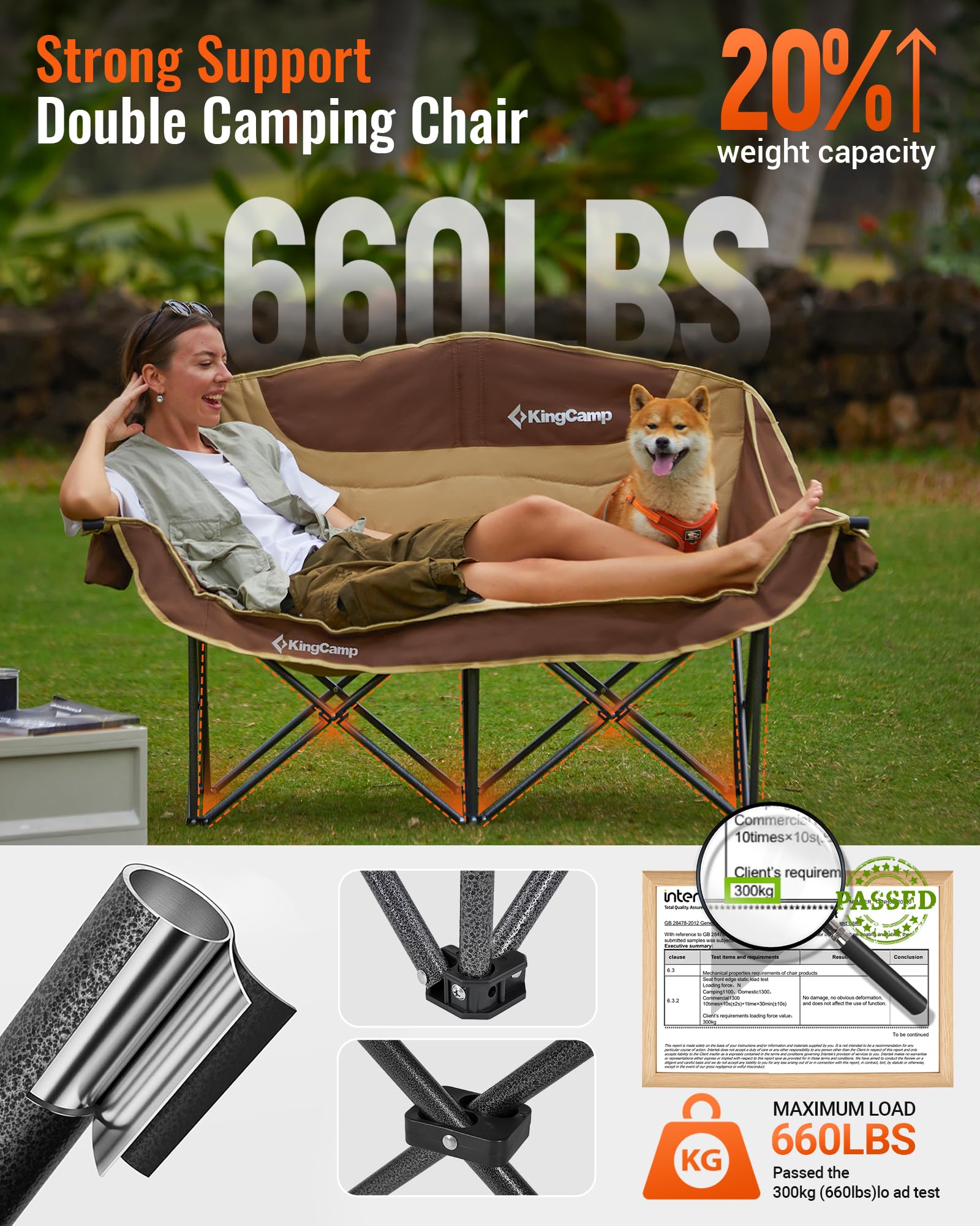 KingCamp double camping chair cup holders and wine slots for drinks outdoors
