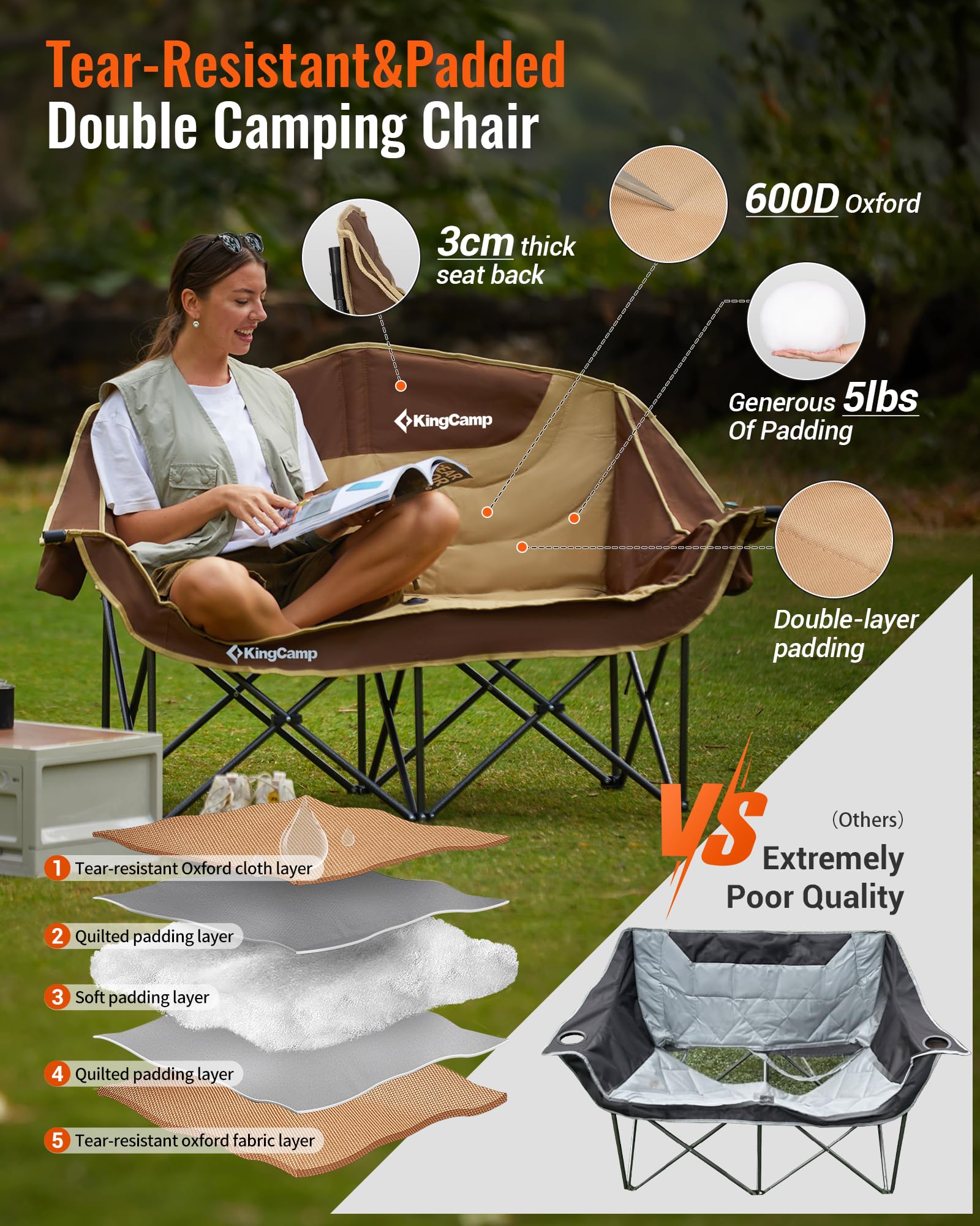 KingCamp double camping chair folded compact for easy transport in carry bag
