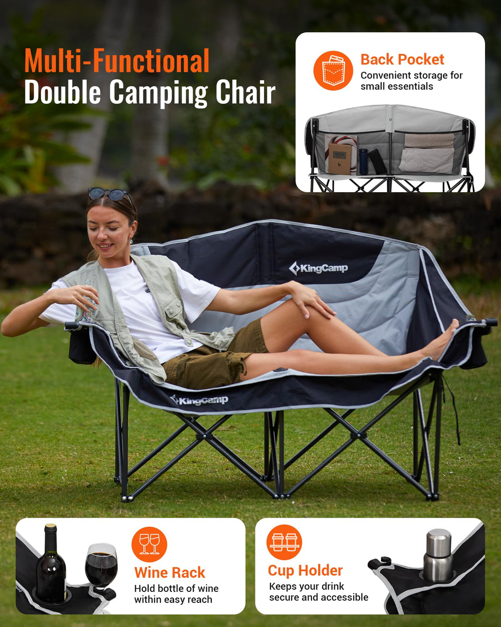 KingCamp chair reinforced steel frame provides strong support for long-lasting use.