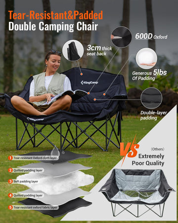 KingCamp double camping chair two-person loveseat demonstrates sturdy 660lb capacity