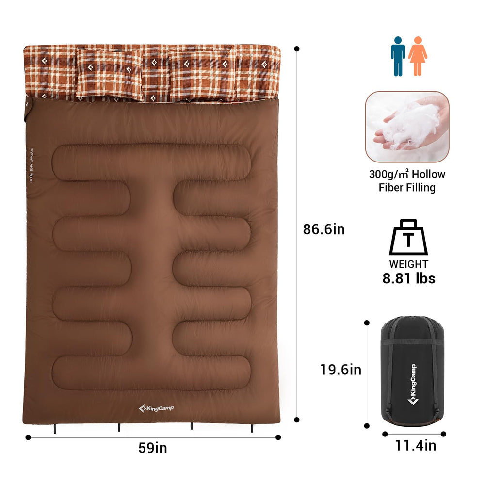 KingCamp double sleeping bag inner flannel closeup highlights soft cotton flannel for cozy sleep