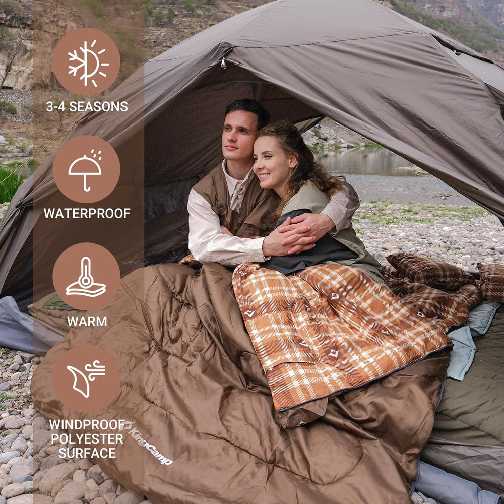 KingCamp double sleeping bag room dimensions 87in by 59in provide extra space