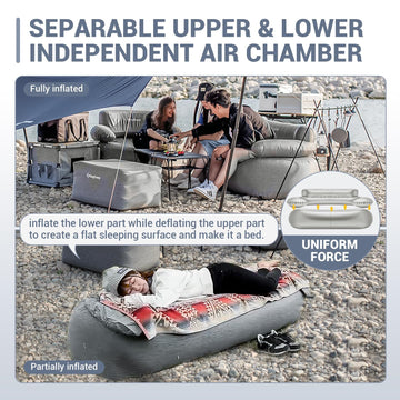 KingCamp extra wide back support sofa provides generous space and back support