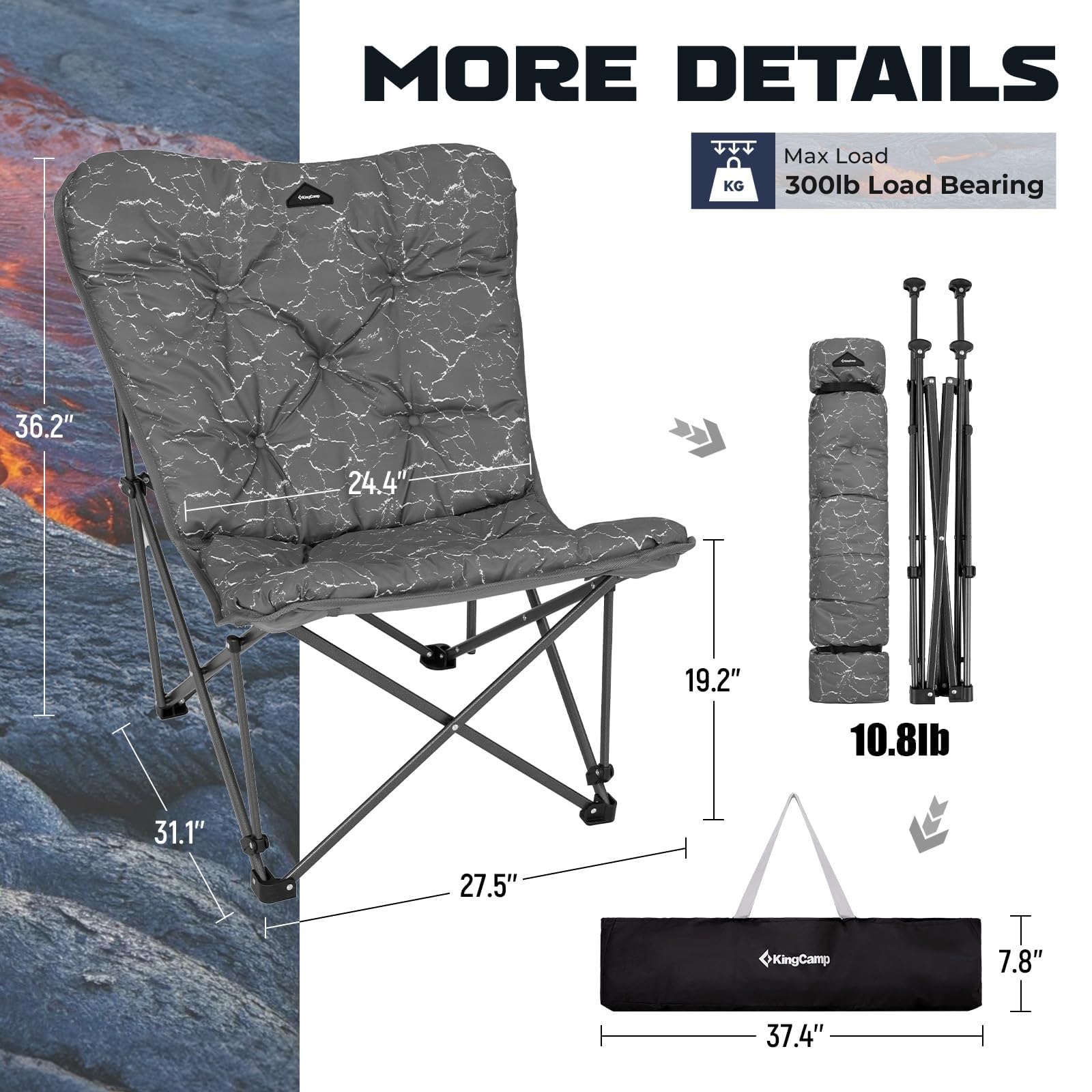 KingCamp folding reading chair suitable for dorm rooms.