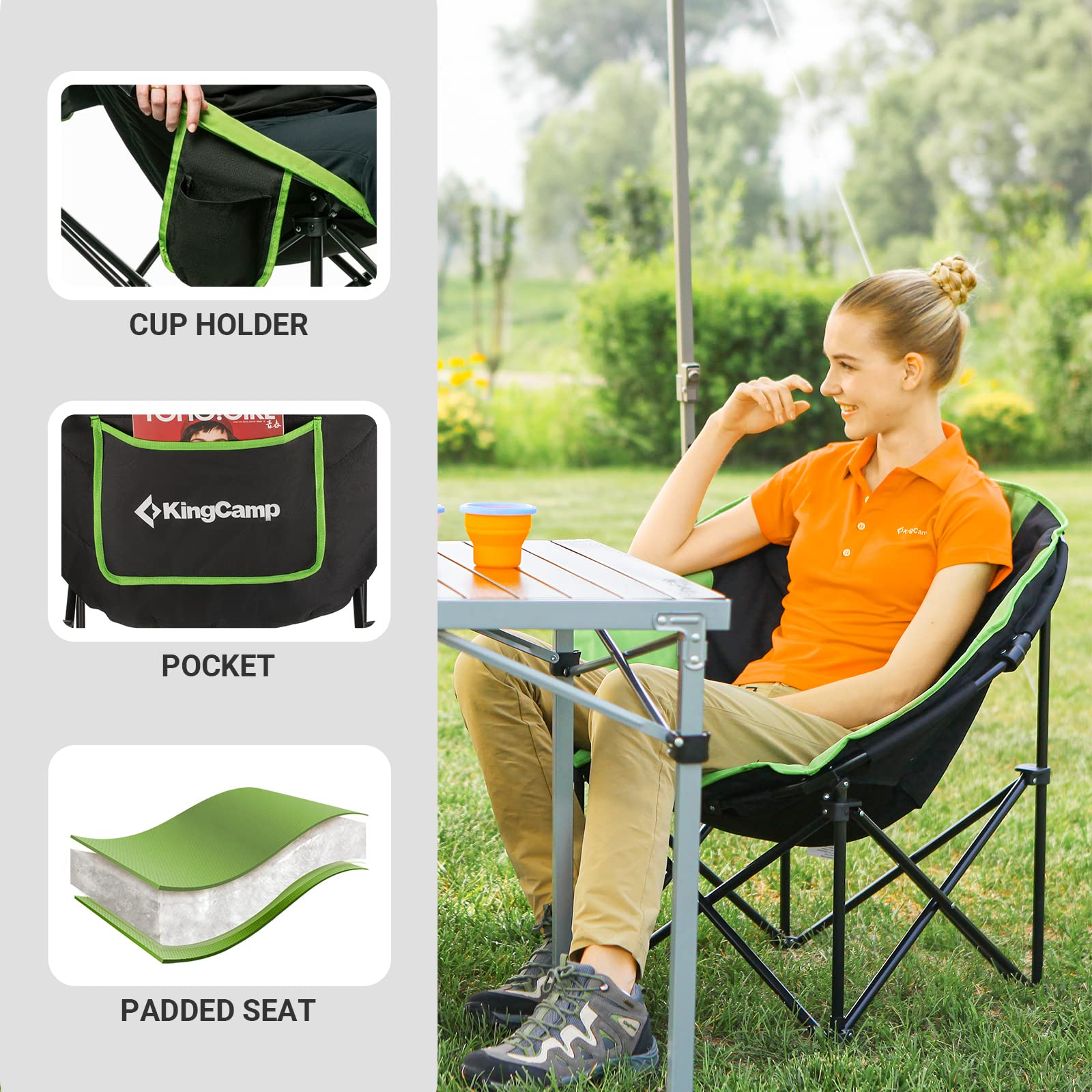 KingCamp foldable saucer moon lounge chair anti-skid feet prevent slipping