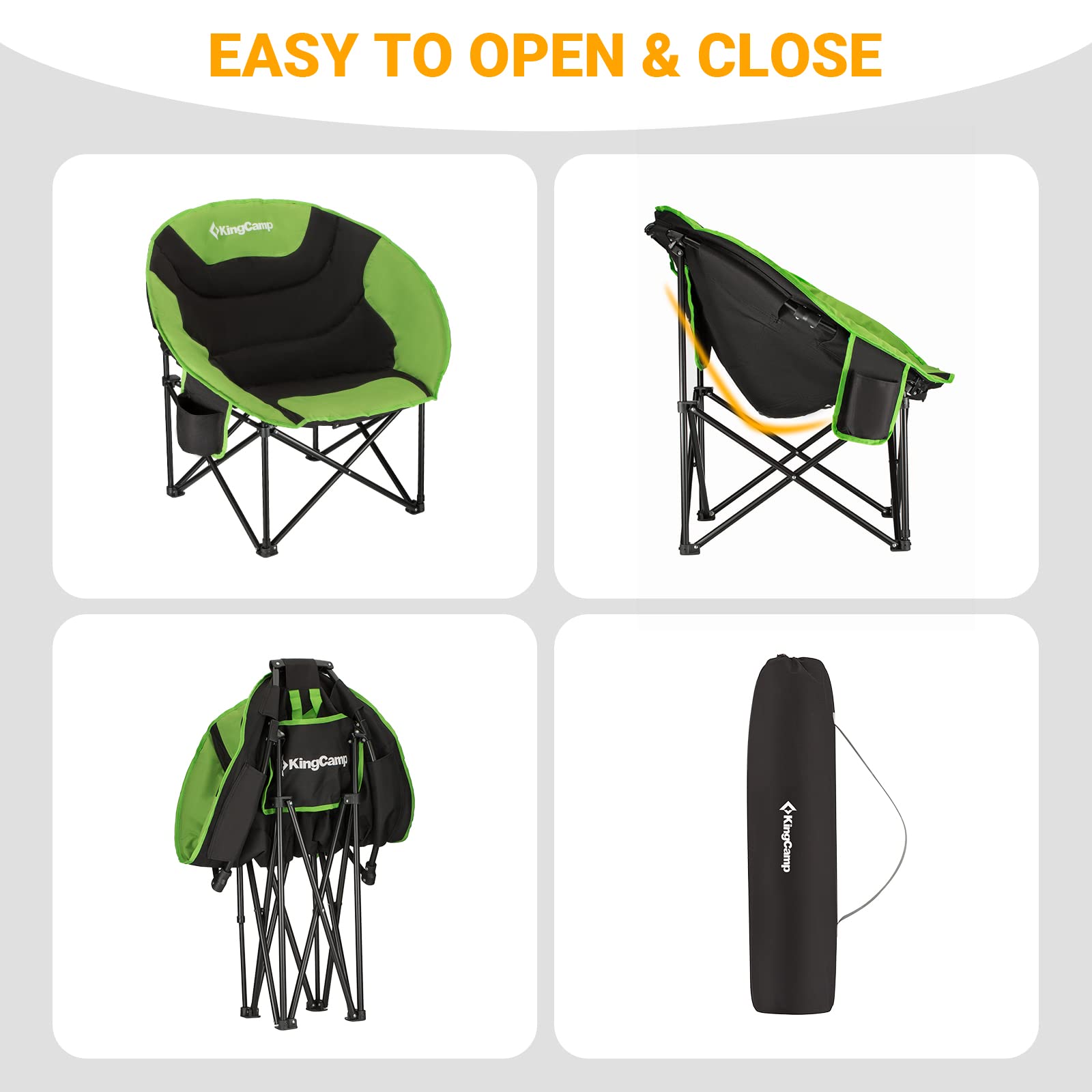 KingCamp foldable saucer moon lounge chair in black and green color
