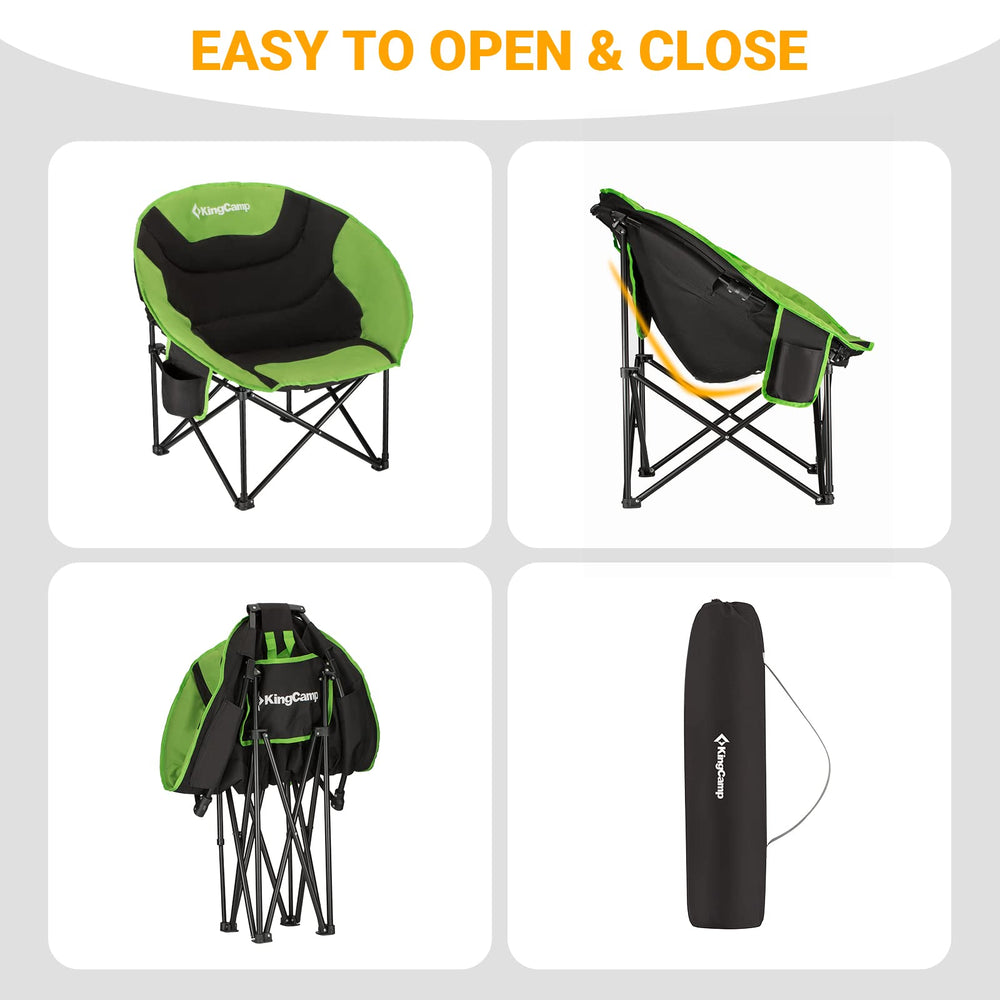 KingCamp foldable saucer moon lounge chair in black and green color