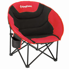 KingCamp foldable saucer moon lounge chair in black and red for outdoor relaxation.