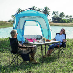 KingCamp folding chair showing insulated cooler sleeve for drinks on the go.