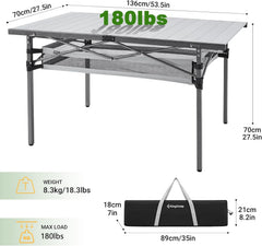 KingCamp folding table with anodized aluminum top showing rust resistance.