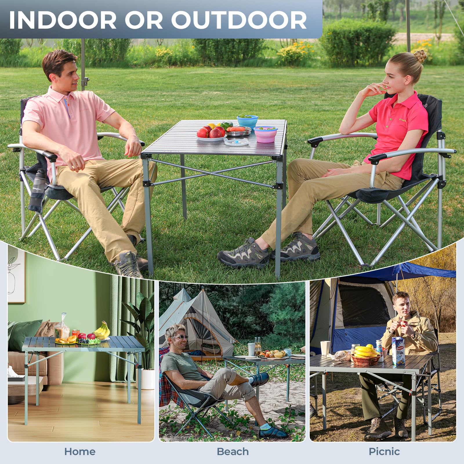 KingCamp folding table rolled-top design for quick setup.