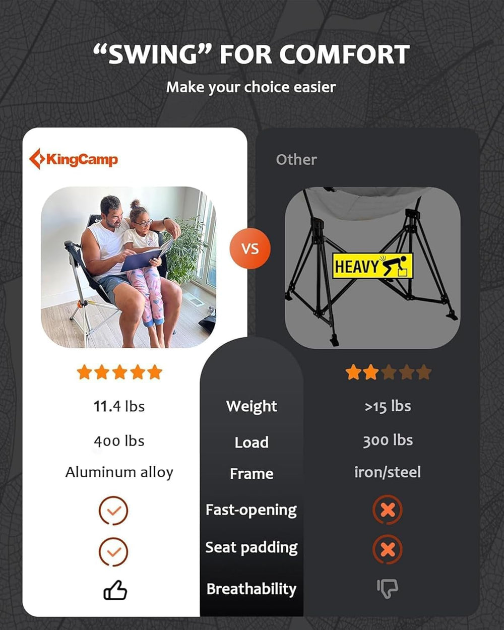 KingCamp chair featuring cup holder and headrest for convenient outdoor lounging.