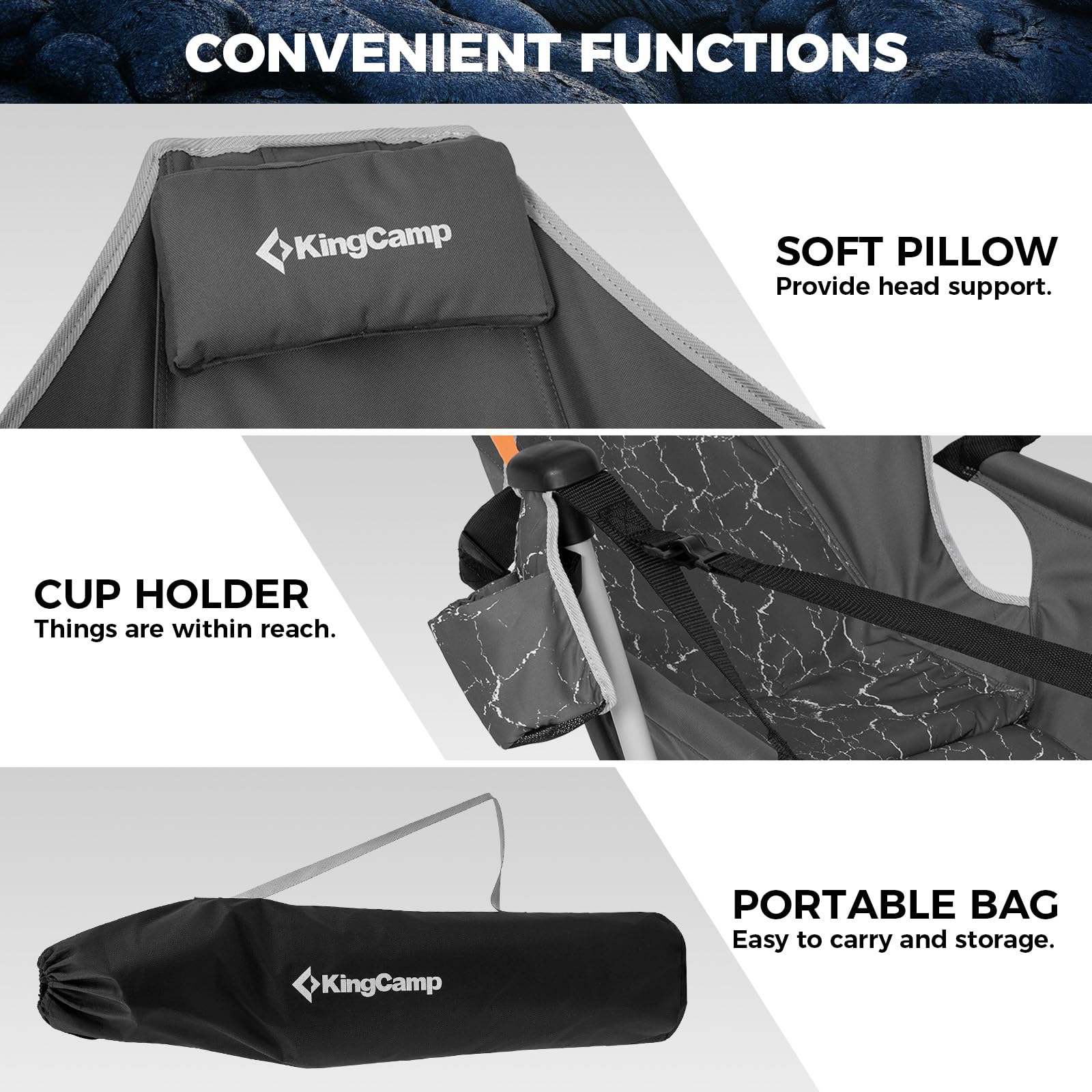 KingCamp side cup holder keeps drinks within reach.