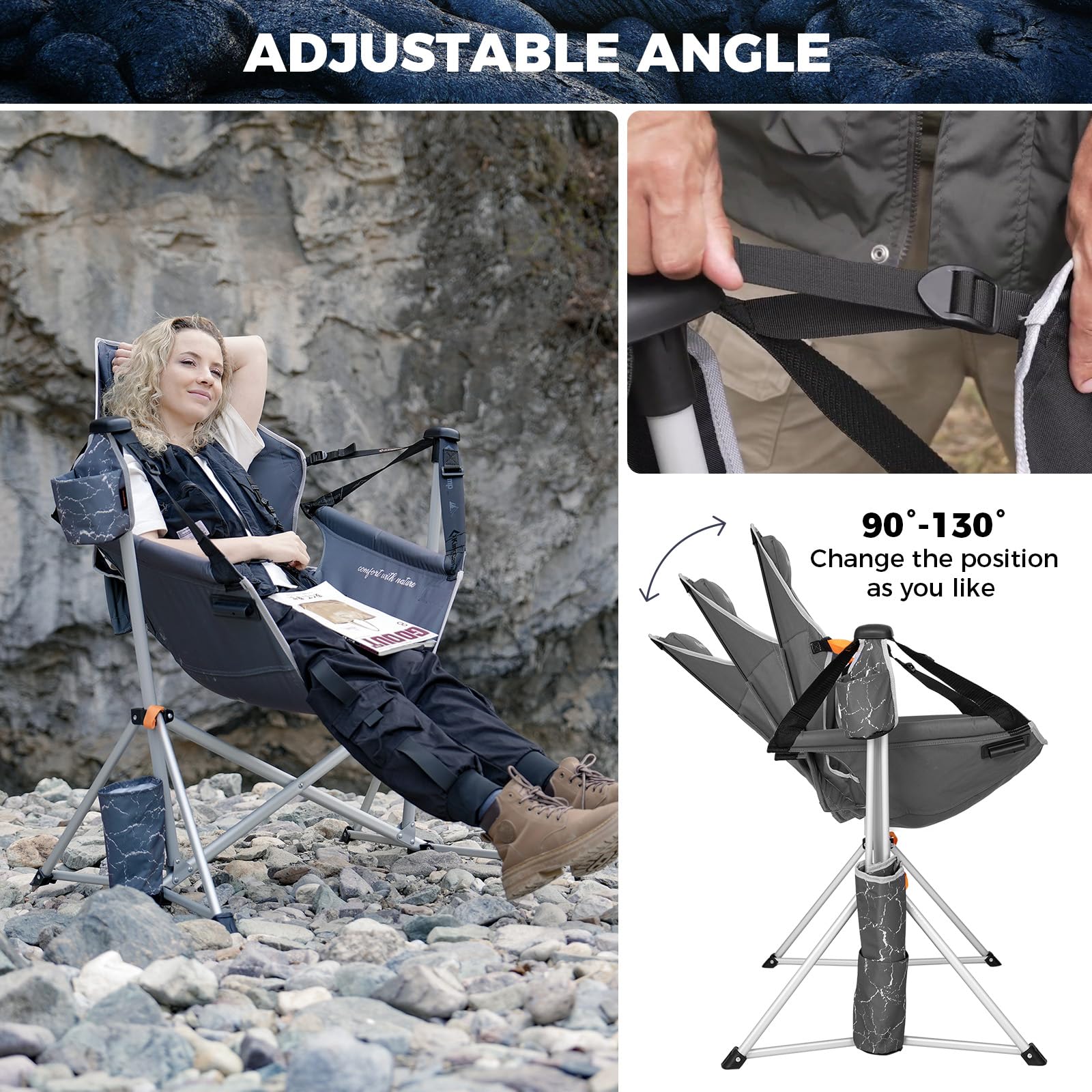 KingCamp padded headrest and cushion support for neck comfort.