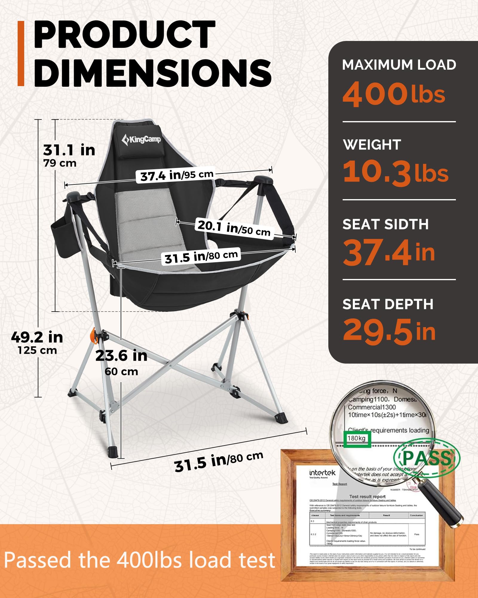 KingCamp Hammock Chair features an oversized breathable seat for ergonomic lounging