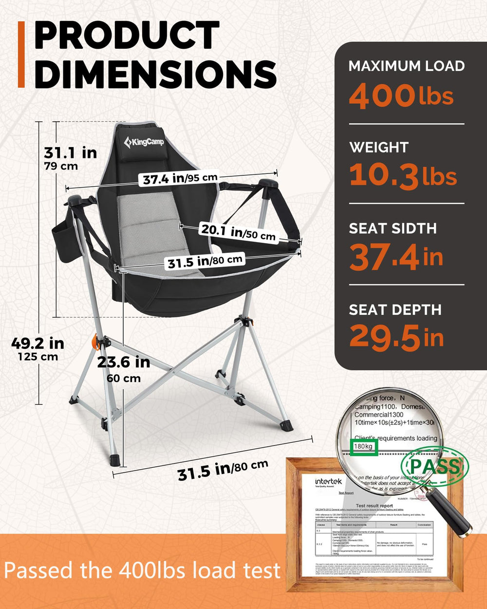 KingCamp Hammock Chair features an oversized breathable seat for ergonomic lounging