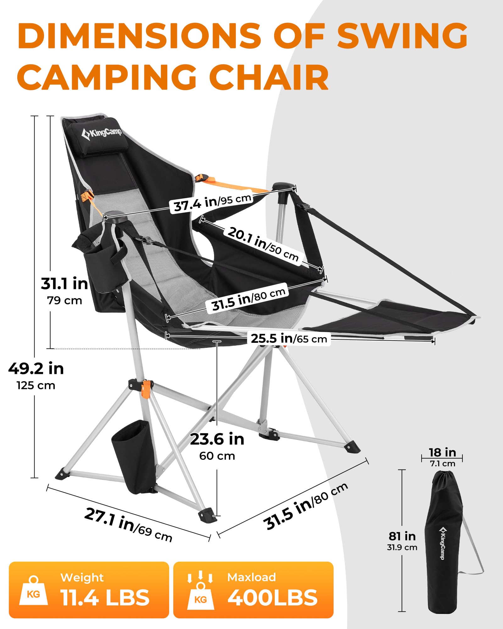 KingCamp Hammock Chair features an oversized breathable seat for ergonomic lounging