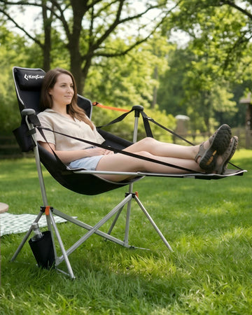 KingCamp Hammock Chair in gentle swing for relaxing outdoor moments.