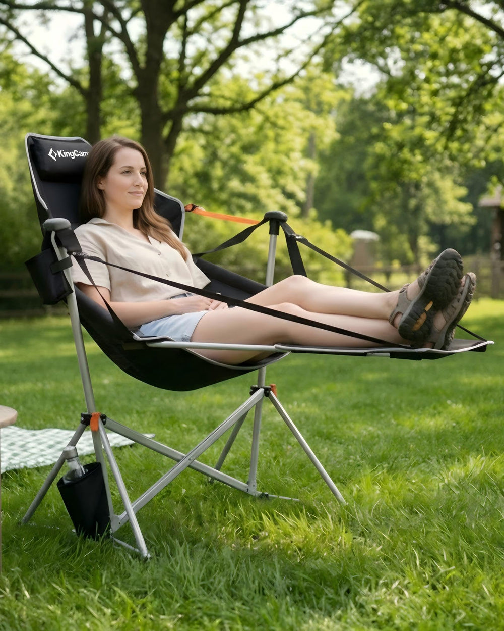 KingCamp Hammock Chair in gentle swing for relaxing outdoor moments.