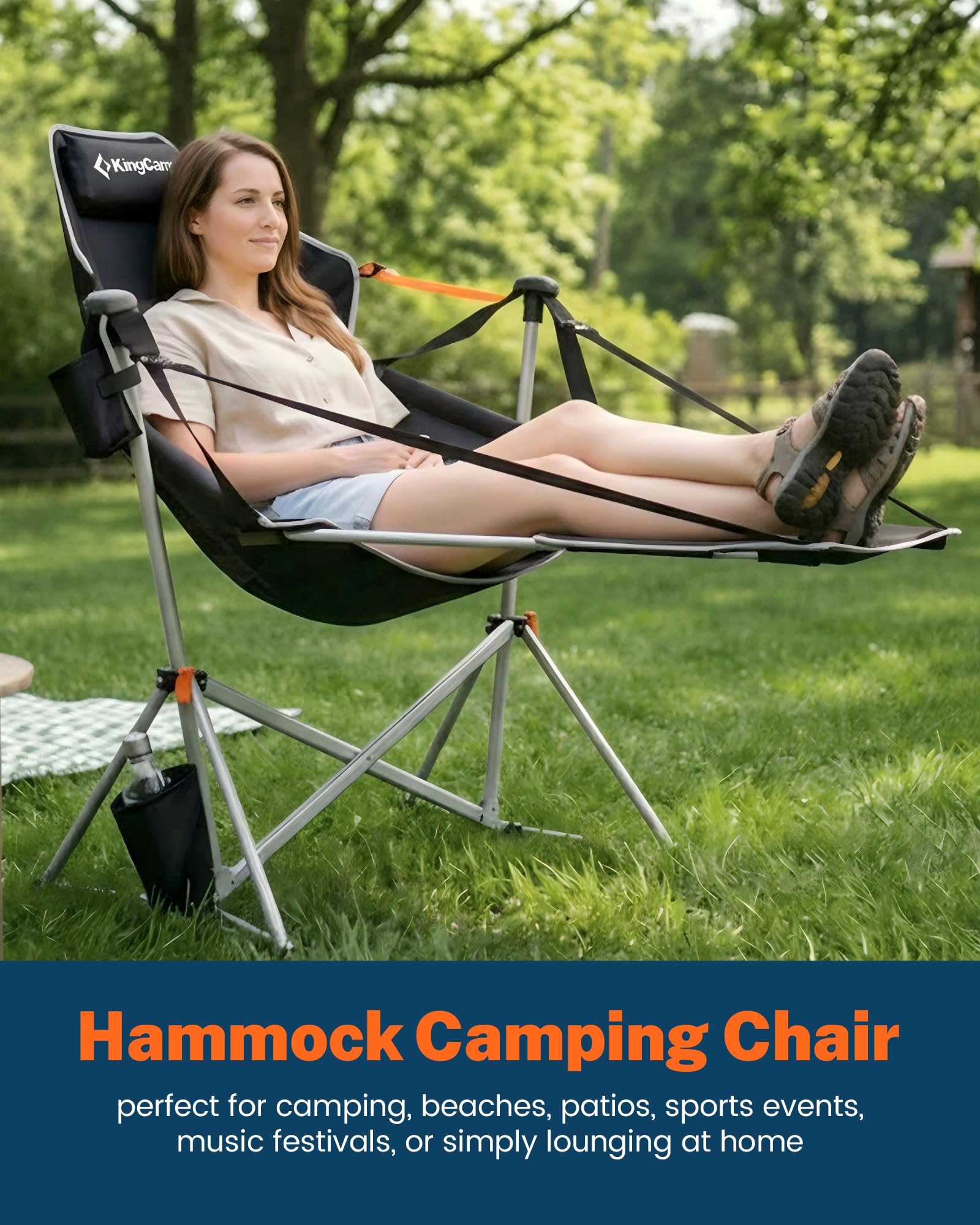 KingCamp Hammock Chair demonstrates smooth swinging motion for relaxation outdoors