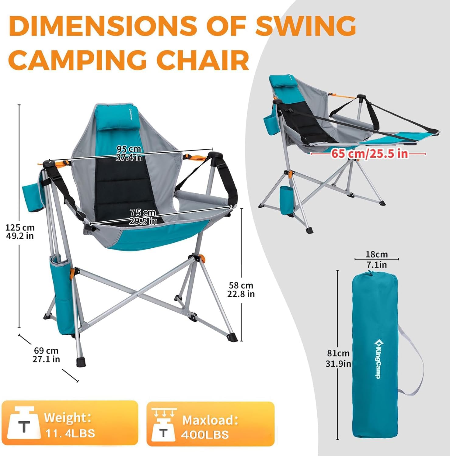 KingCamp hammock chair swing motion supports relaxing outdoor reading and stargazing.
