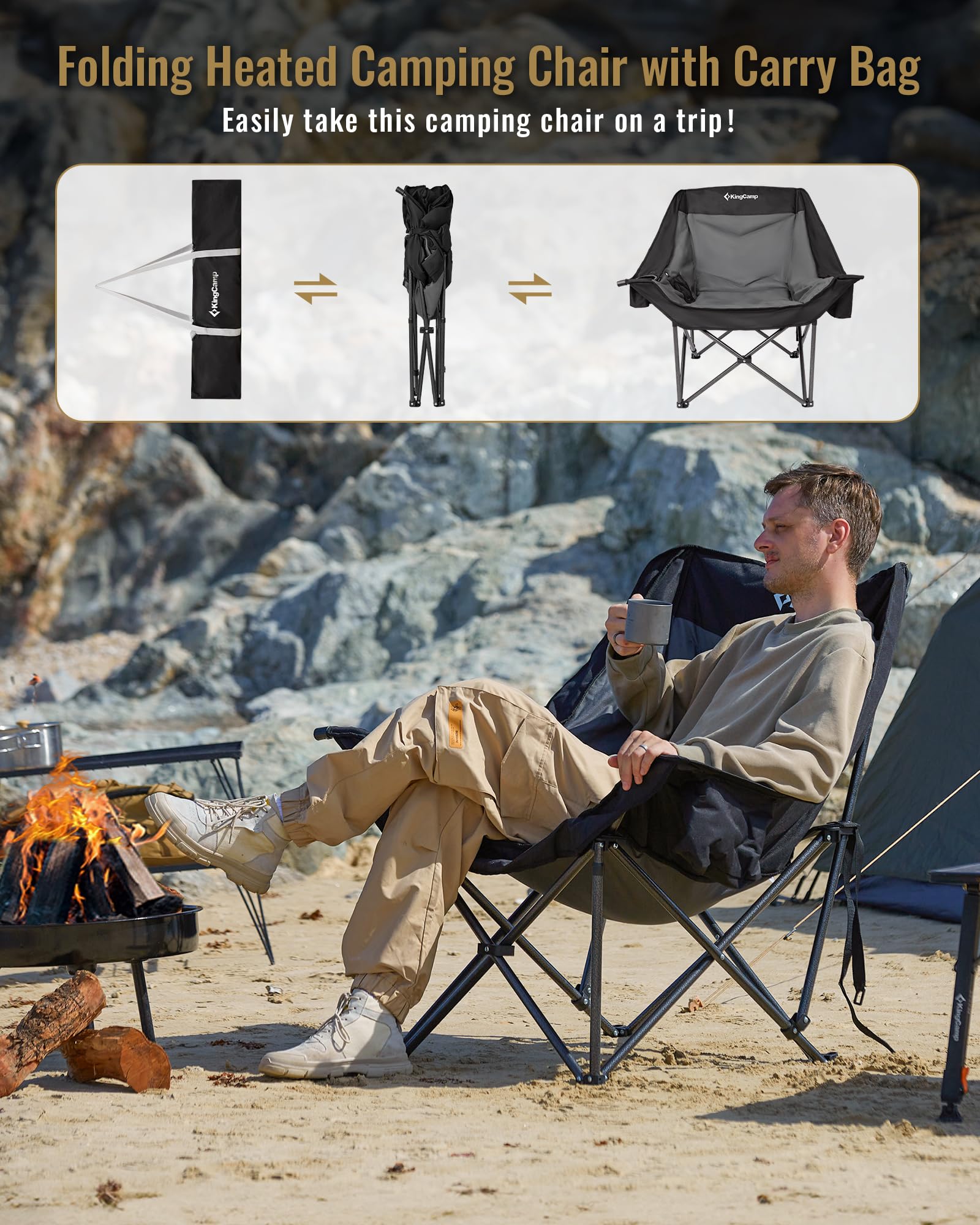 KingCamp chair at a fishing trip shows extended warmth during outdoor recreation