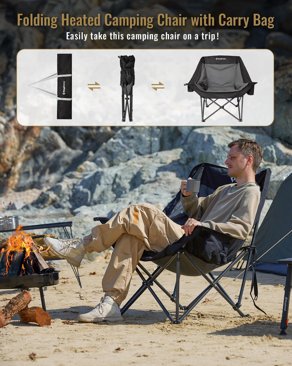KingCamp chair at a fishing trip shows extended warmth during outdoor recreation