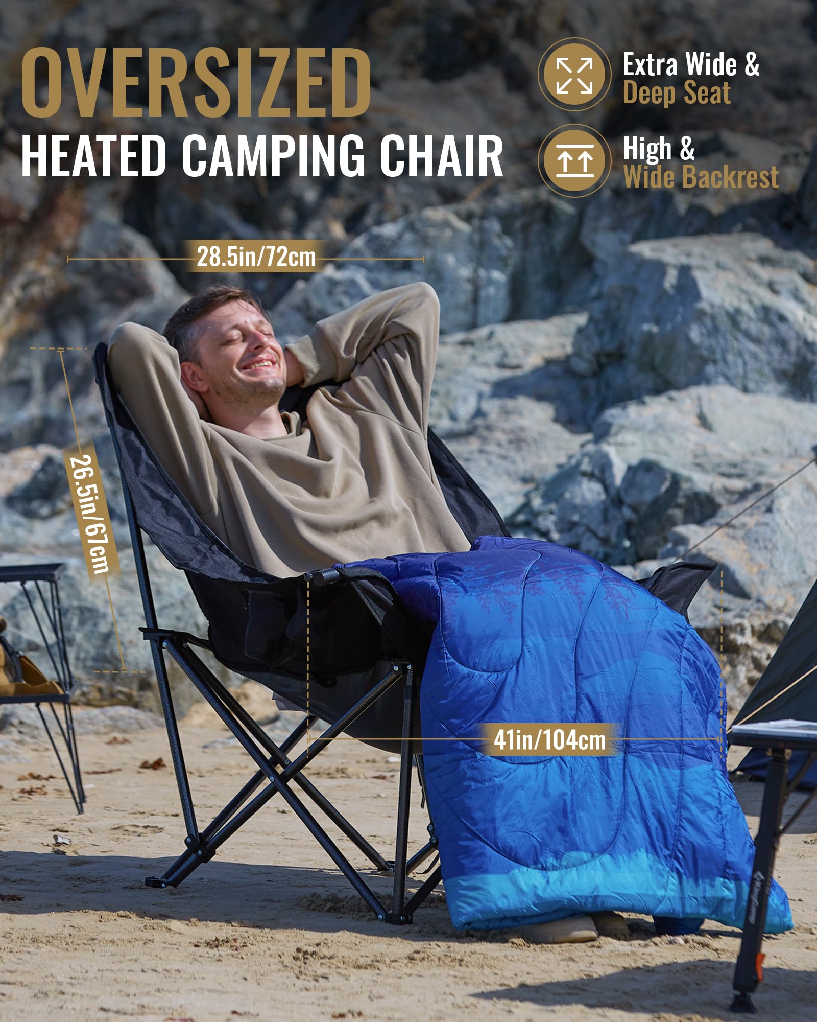 KingCamp heated oversized xl chair folded compact demonstrates portable design with shoulder-strap carry bag
