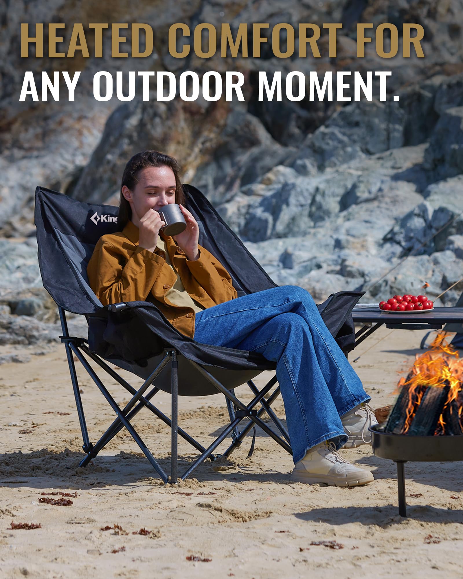 KingCamp heated oversized xl chair with storage pocket emphasizes multi-use seating and storage