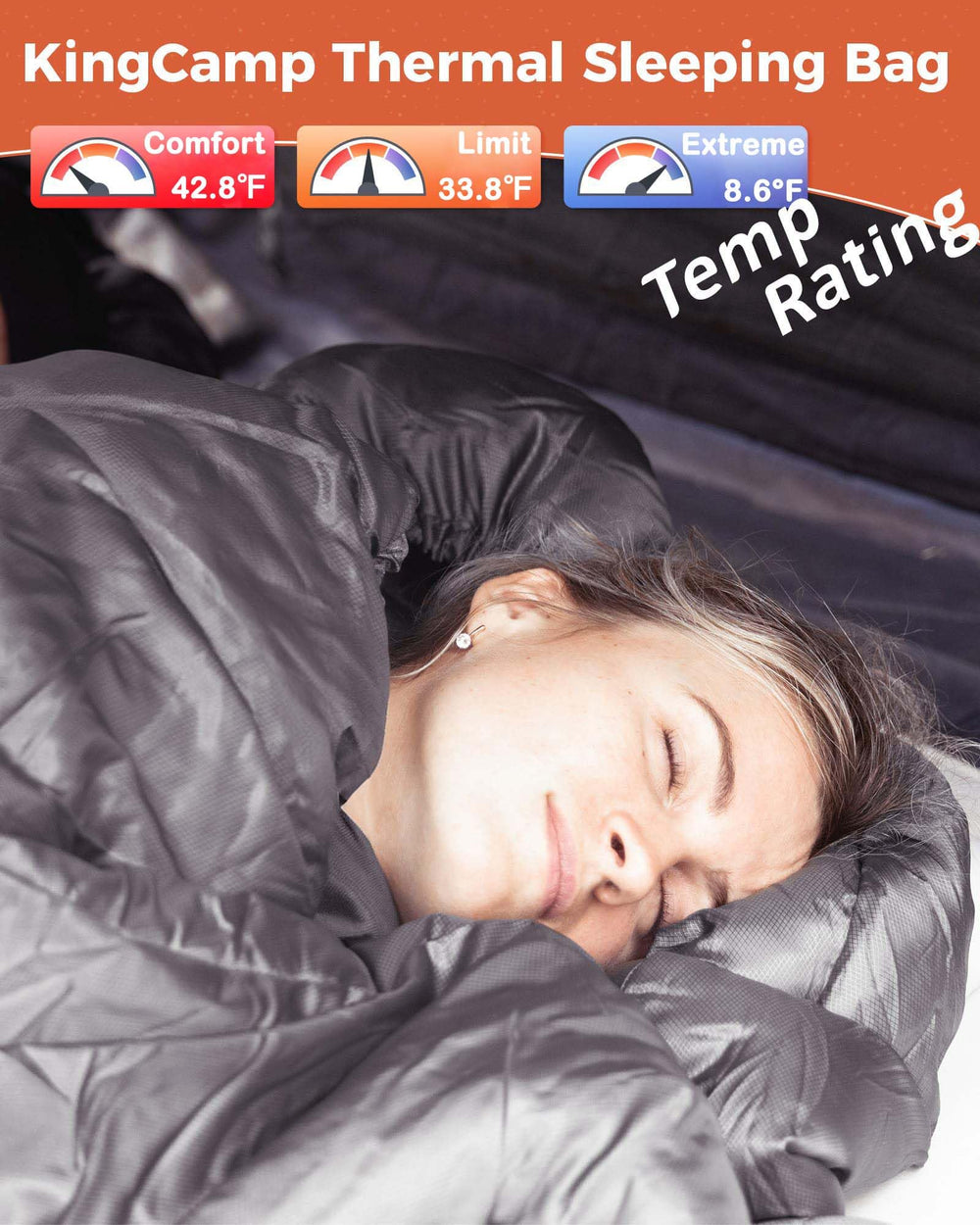 KingCamp heated sleeping bag adjustable heat settings for comfort control