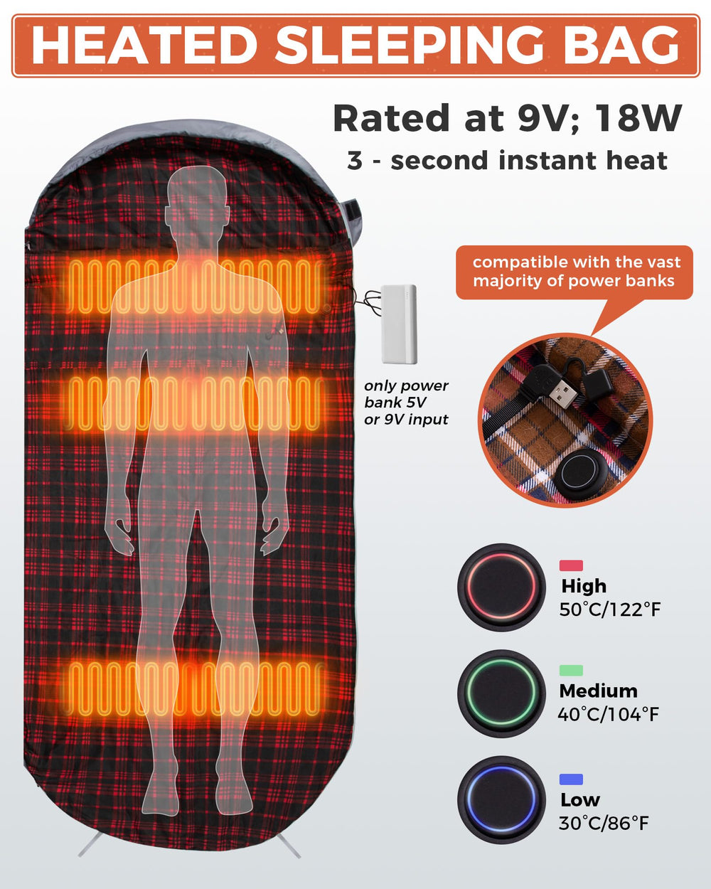 KingCamp heated sleeping bag interior with soft flannel lining for comfort