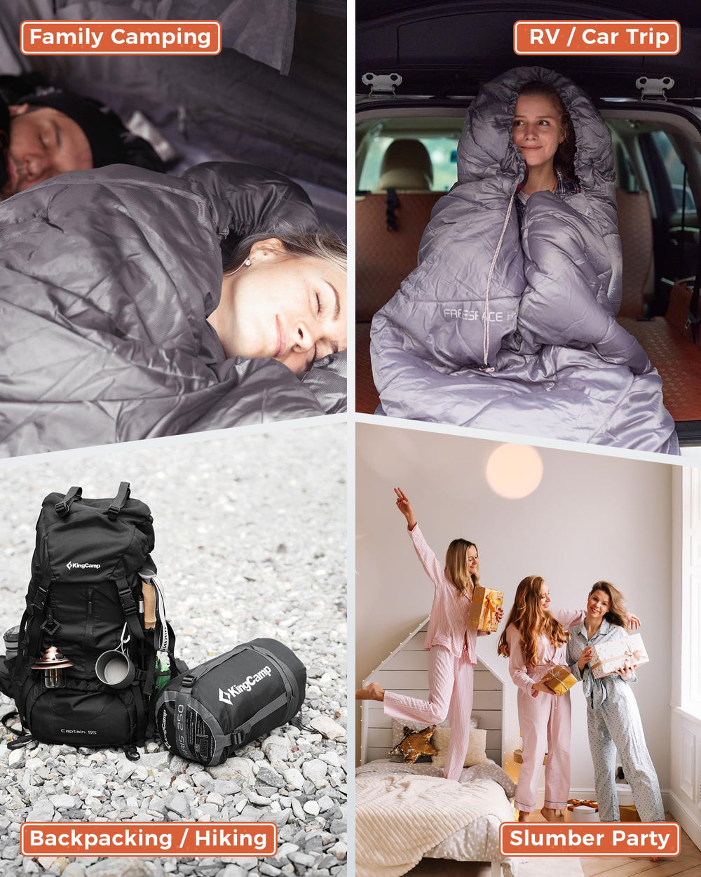 KingCamp heated sleeping bag packed in compression sack for compact storage