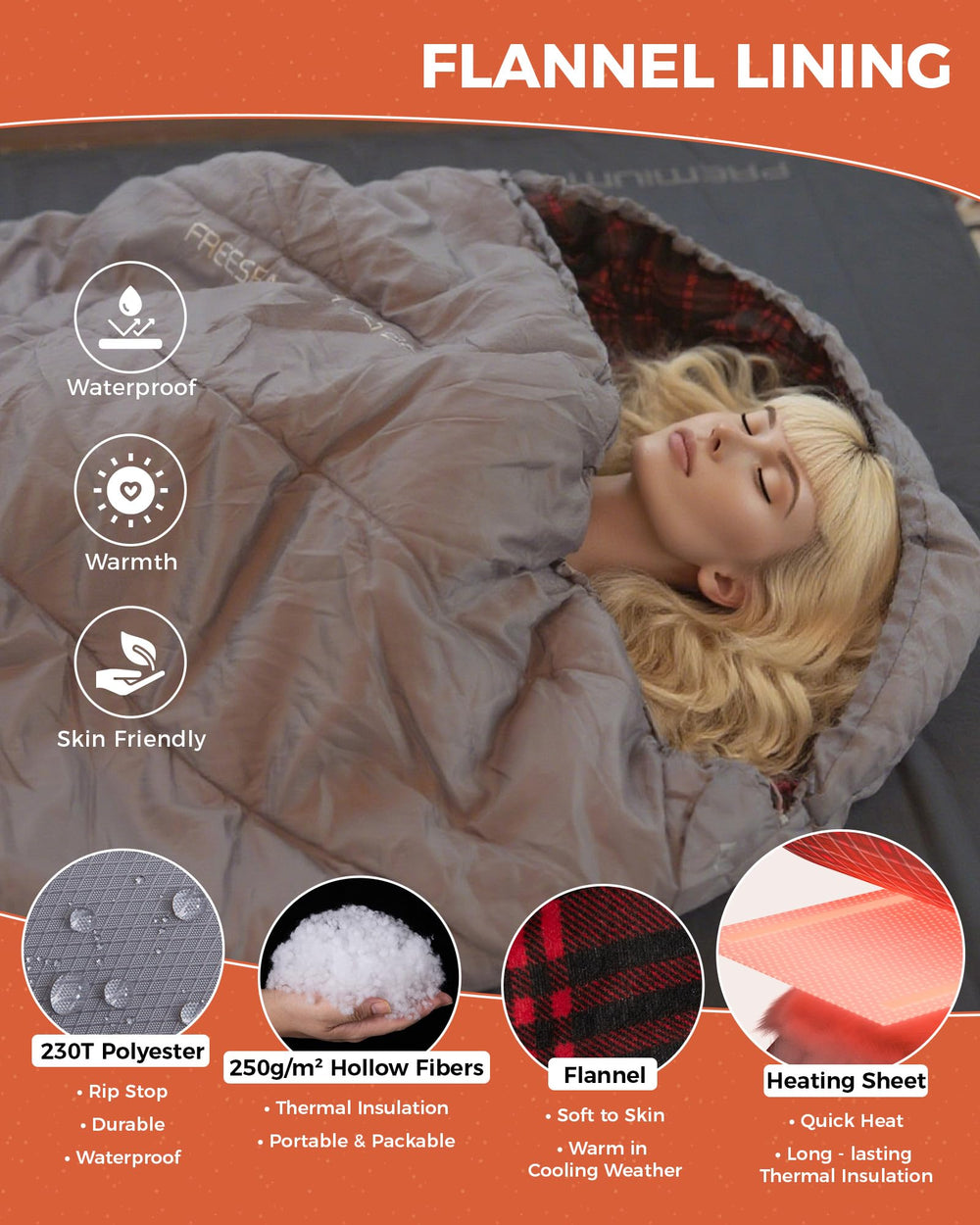 KingCamp heated sleeping bag waterproof 230T fabric for damp conditions