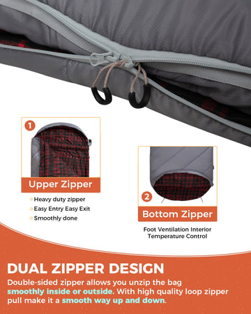 KingCamp heated sleeping bag XL dimensions 86x39 inches for extra room