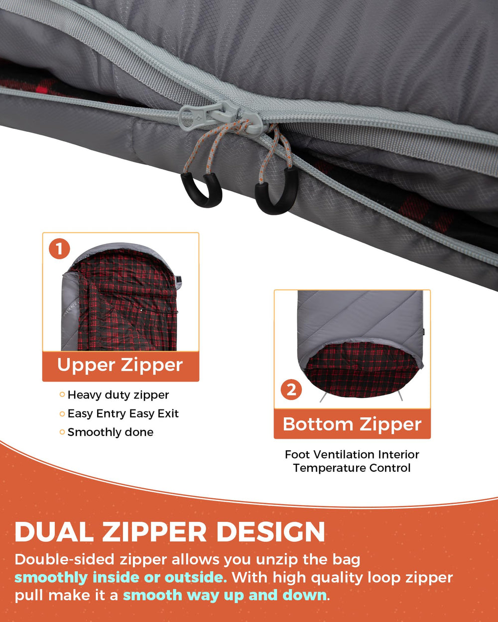 KingCamp heated sleeping bag XL dimensions 86x39 inches for extra room