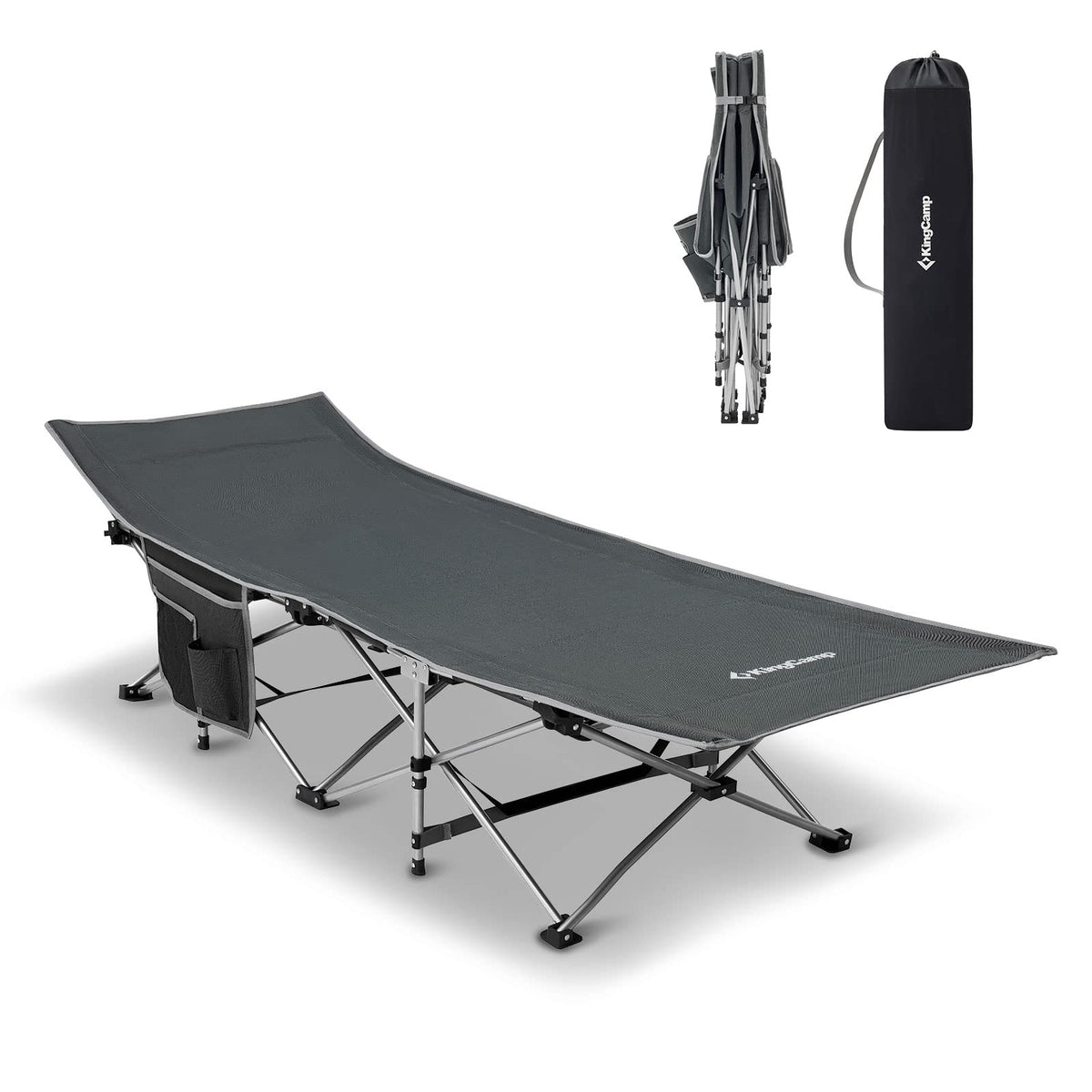 KingCamp heavy-duty camping cot open for stable outdoor sleep