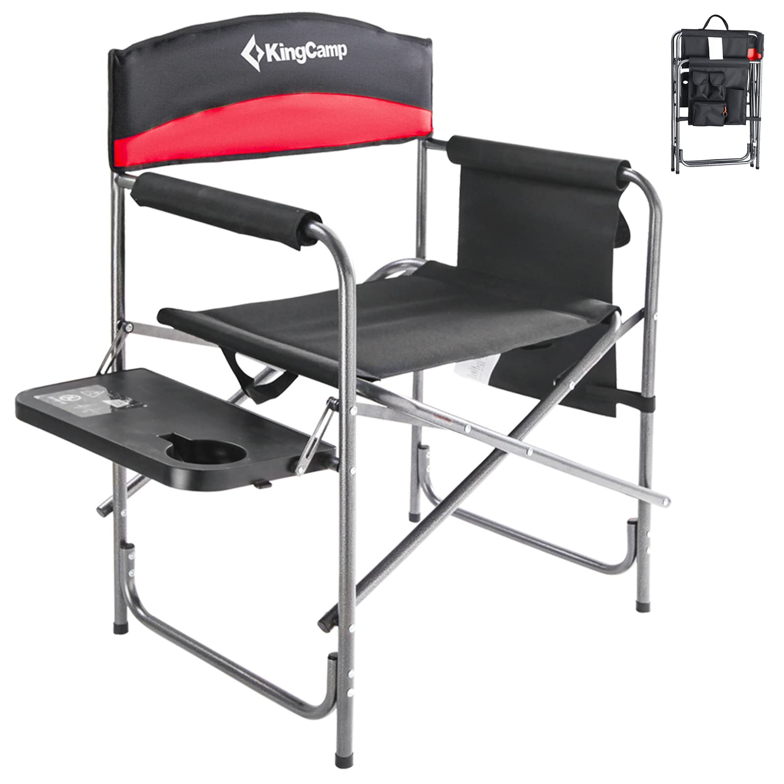 KingCamp heavy-duty director chair with side table for outdoor seating convenience