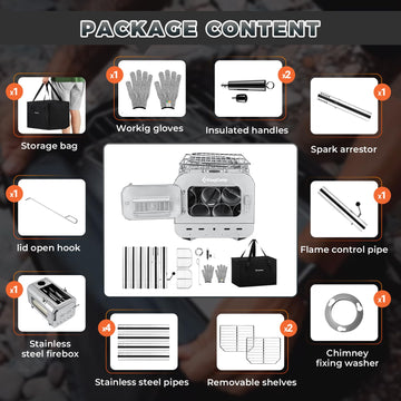 KingCamp hot tent stove with foldable legs saving packing space.