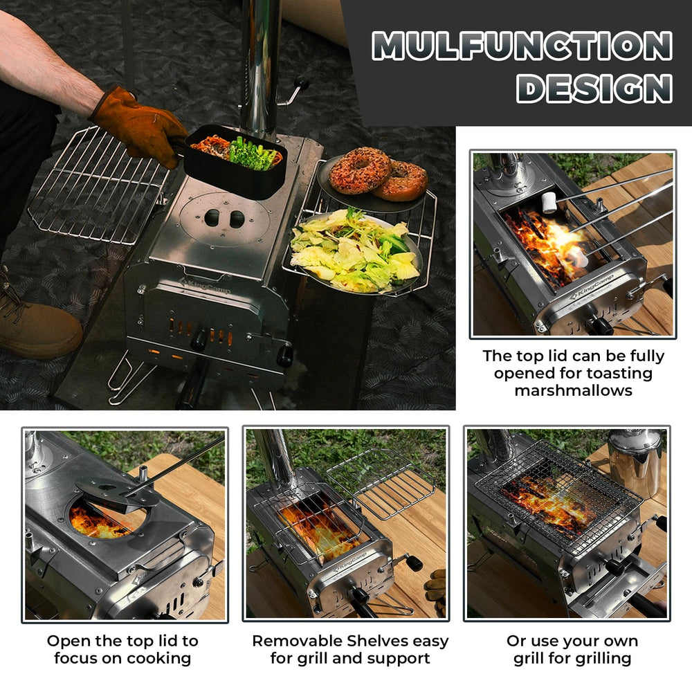 KingCamp hot tent stove stainless steel frame offers rugged durability outdoors.