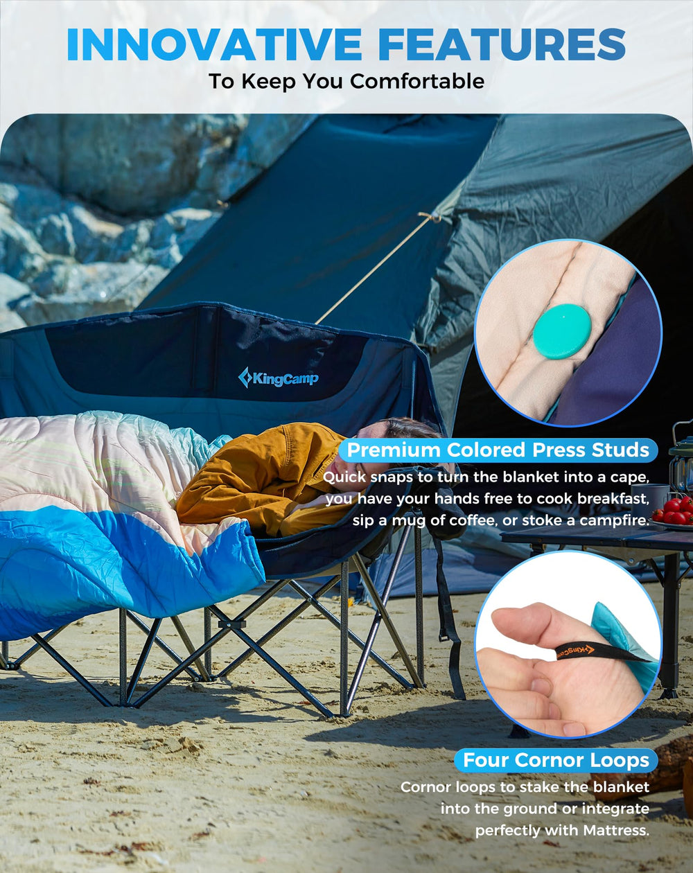 KingCamp ingCamp Ultralight Blanket with DWR shell provides weather protection