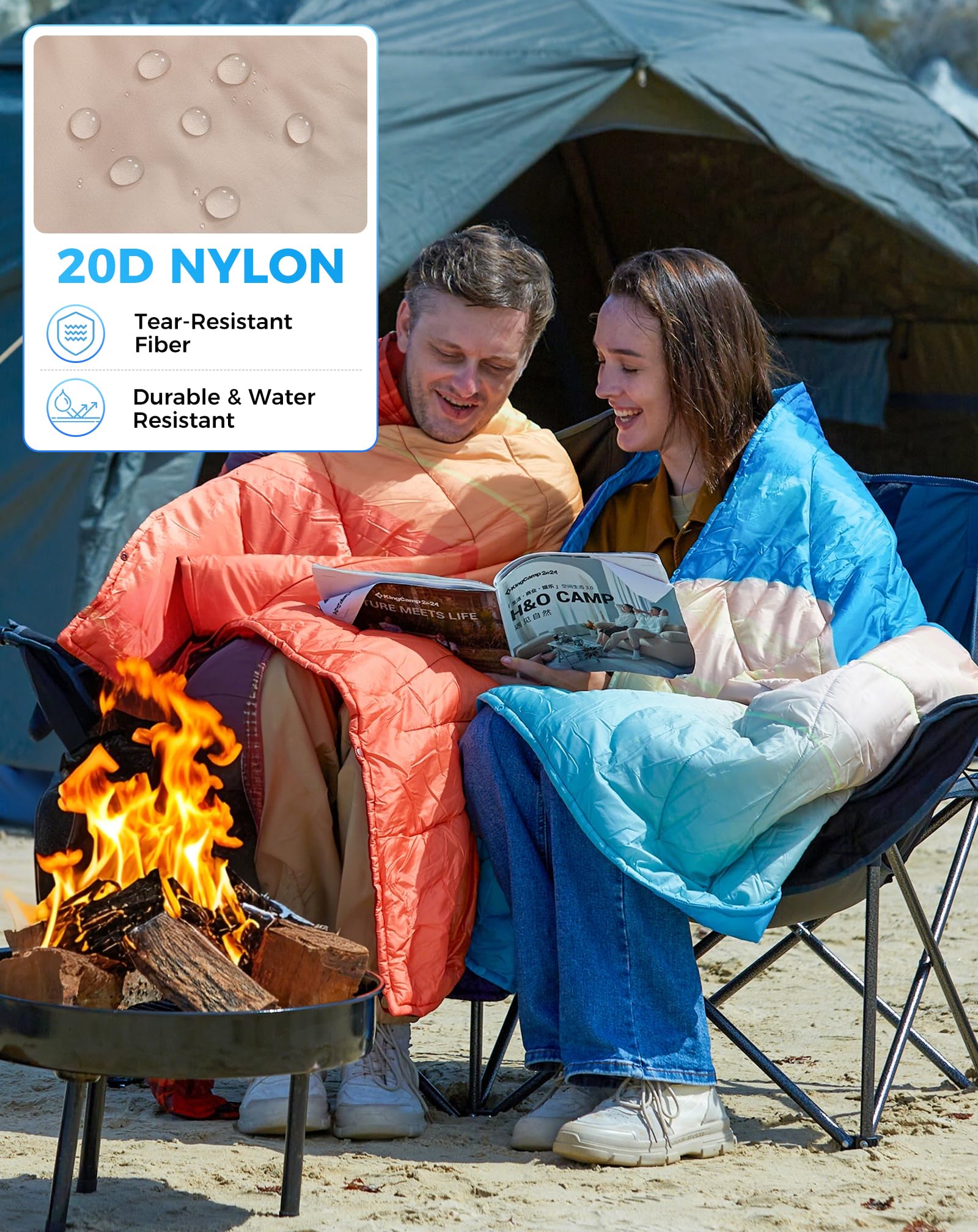 KingCamp ingCamp Ultralight Blanket wrapped around two for shared warmth