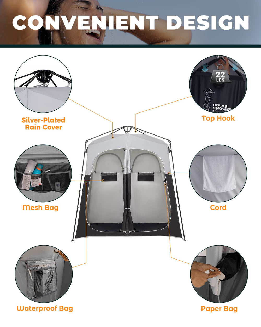 KingCamp tent floor features drainage and mosquito protection.