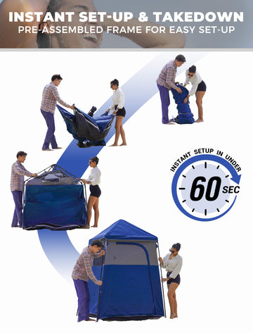 KingCamp Instant Shower Tent floor opens to accommodate a portable toilet