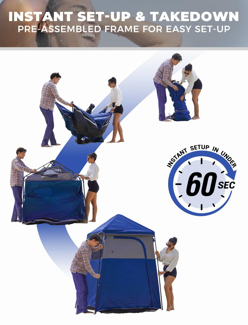KingCamp Instant Shower Tent floor opens to accommodate a portable toilet