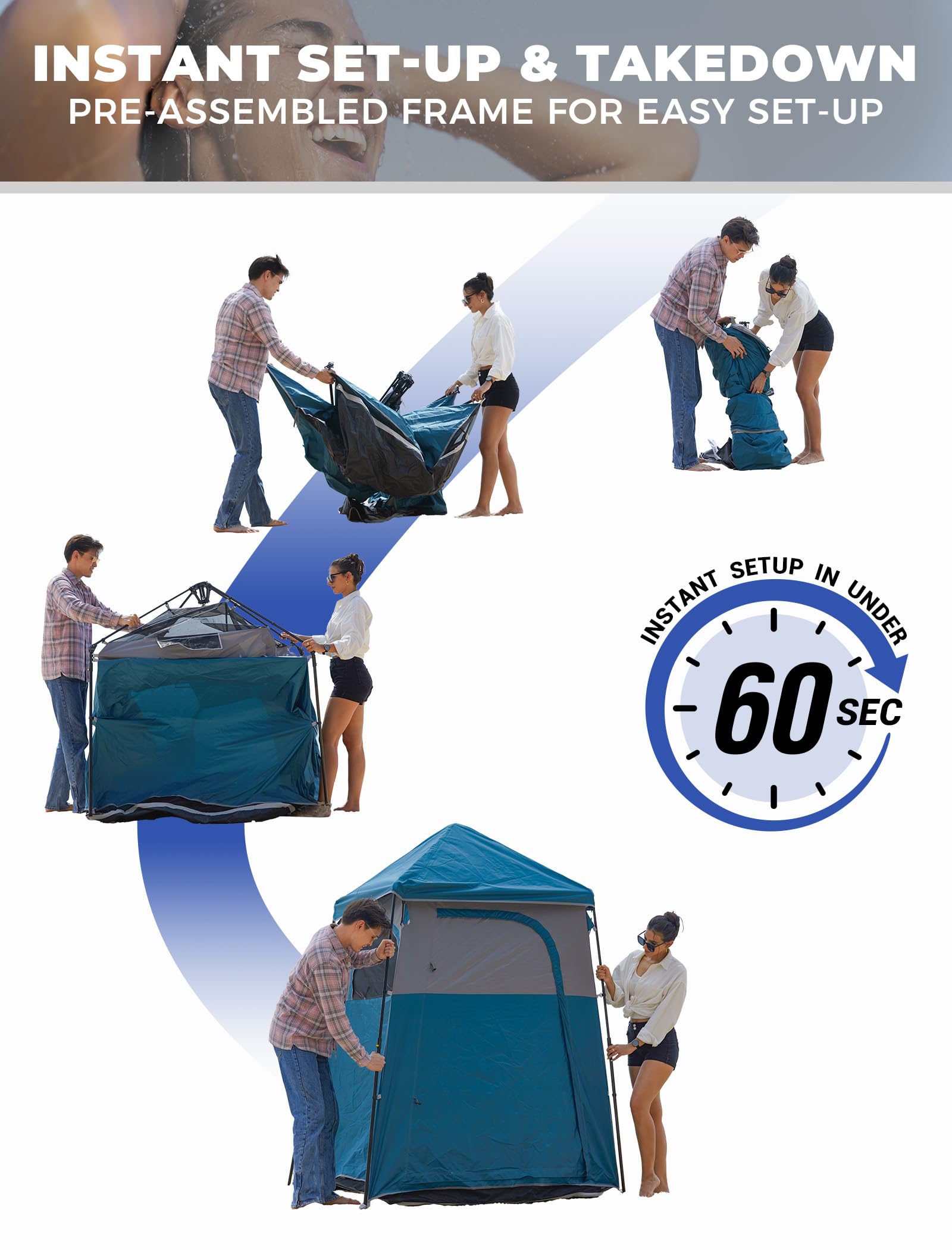 KingCamp Instant Shower Tent detachable rain canopy providing weather protection